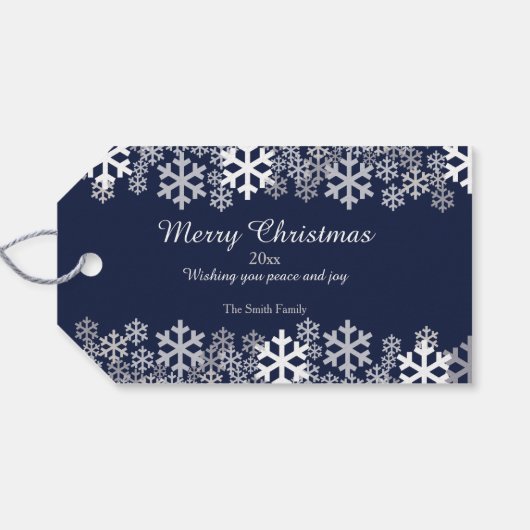 Blauwe kerstsnowflakes Patroongroeten Cadeaulabel (Achterkant Horizontaal)