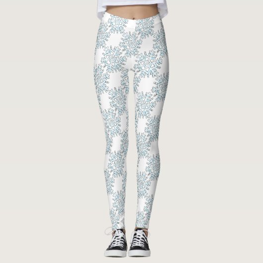 Blauwe kerstsnowflakes, winterblizzard Patroon Leggings (Voorkant)