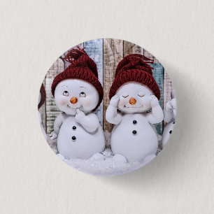 Blauwe kerststaart Snowman Ronde Button 3,2 Cm