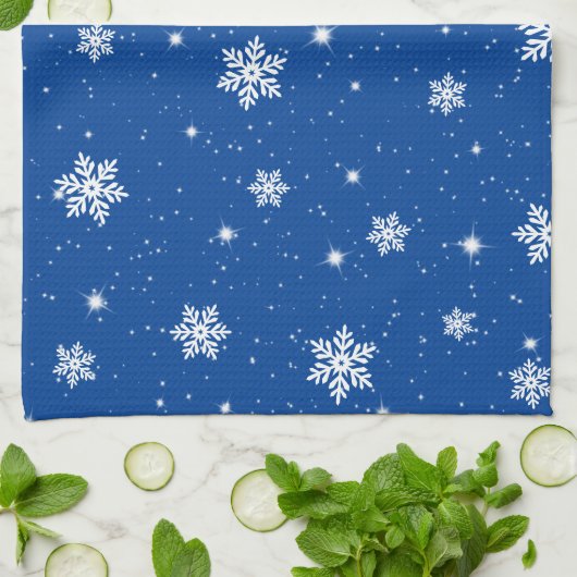 Blauwe kerststars Snowflakes Patroon Theedoek (Gevouwen)