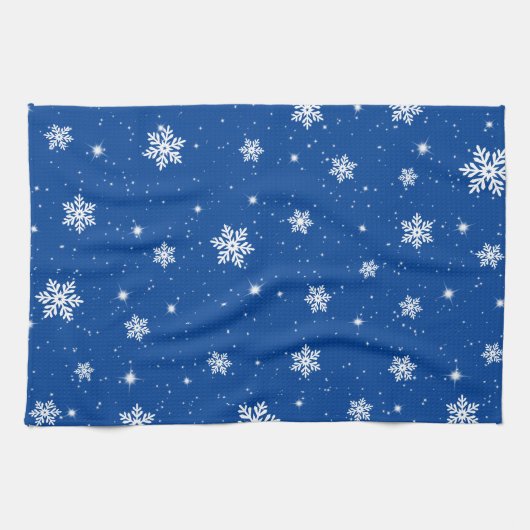 Blauwe kerststars Snowflakes Patroon Theedoek (Horizontaal)
