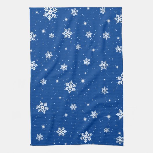 Blauwe kerststars Snowflakes Patroon Theedoek (Verticaal)