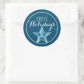 Blauwe kerstster Happy Holiday / Blue Ronde Sticker (Tas)