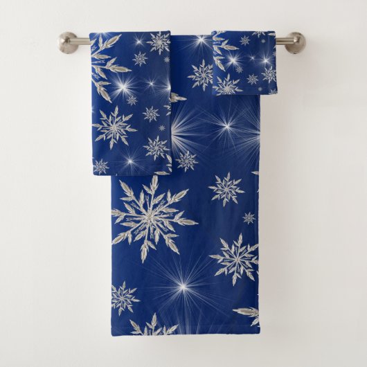 Blauwe kerststerren met witte ijskristal bad handdoek (Insitu)