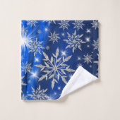 Blauwe kerststerren met witte ijskristal bad handdoek (Wasdoekje)