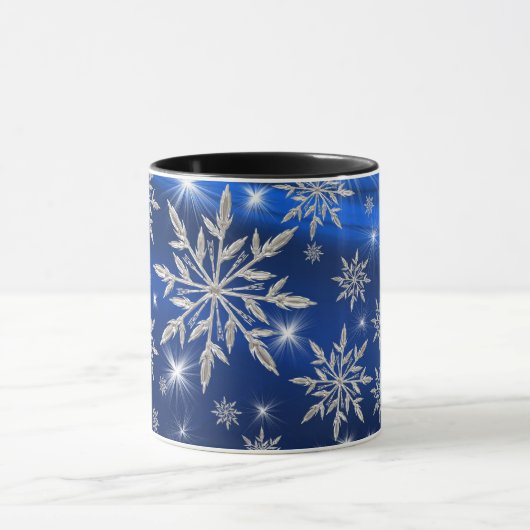 Blauwe kerststerren met witte ijskristal mok (Midden)