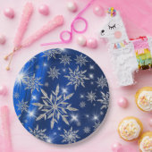 Blauwe kerststerren met witte ijskristal papieren bordje (Feest)