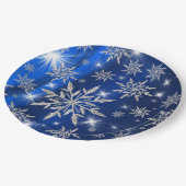 Blauwe kerststerren met witte ijskristal papieren bordje (Gekanteld)