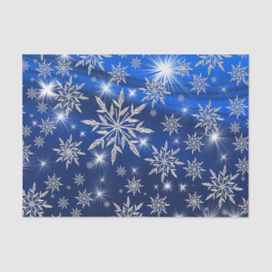 Blauwe kerststerren met witte ijskristal tissuepapier (Voorkant)