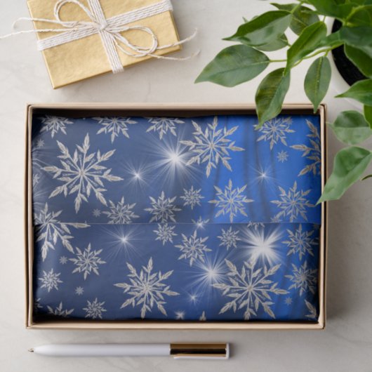 Blauwe kerststerren met witte ijskristal tissuepapier (Geschenk)
