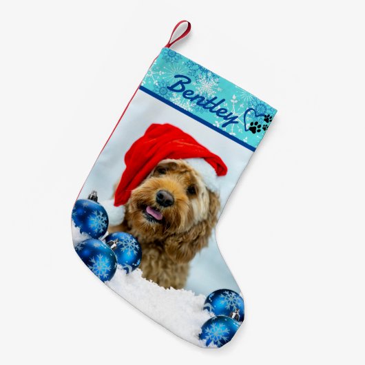 Blauwe kerststinkend pet kleine kerstsok (Voorkant (Hangend))