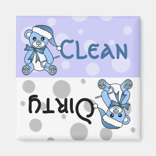 Blauwe kerstteddy Bear Clean Dirty Dishwasmachine Magneet