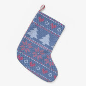 Blauwe kersttricot kleine kerstsok (Voorkant (Hangend))