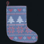 Blauwe kersttricot kleine kerstsok<br><div class="desc">Geniet van een goede vakantie aan het eind van het jaar met dit blauwe kerstpatroon.</div>