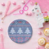 Blauwe kersttricot papieren bordje (Feest)