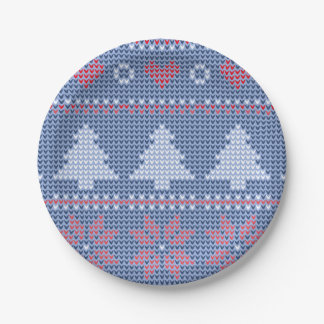 Blauwe kersttricot papieren bordje