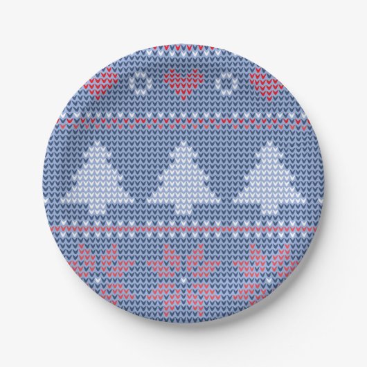 Blauwe kersttricot papieren bordje (Voorkant)