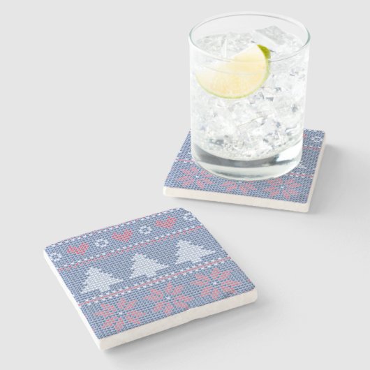 Blauwe kersttricot stenen onderzetter (Zijkant)