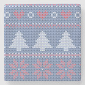 Blauwe kersttricot stenen onderzetter (Voorkant)