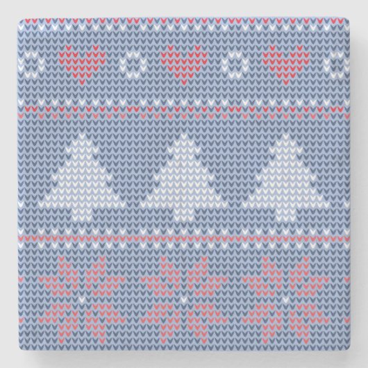 Blauwe kersttricot stenen onderzetter (Voorkant)