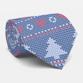 Blauwe kersttricot stropdas (Opgerold)