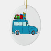 Blauwe kersttruck met geschenken keramisch ornament (Rechts)