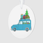 Blauwe kersttruck met geschenken ornament (voorkant)