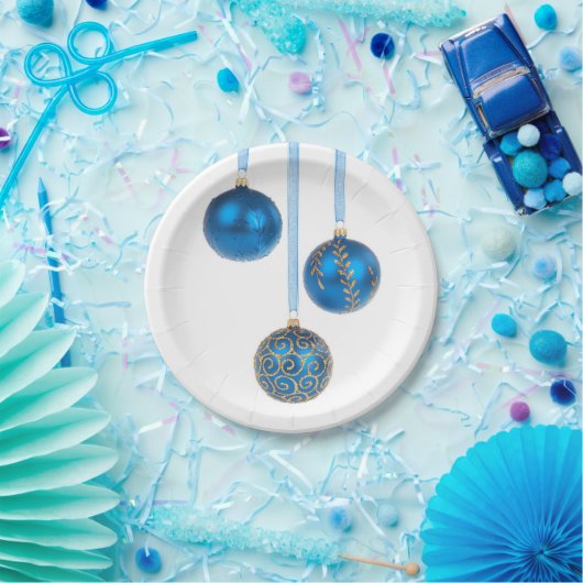 Blauwe kerstversiering 7-inch Bord (Feest)