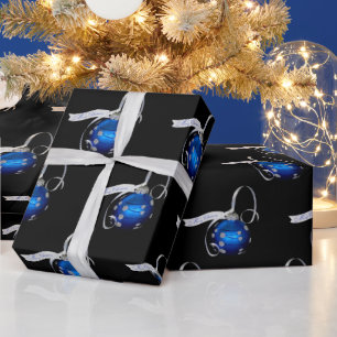 Blauwe kerstversiering cadeaupapier