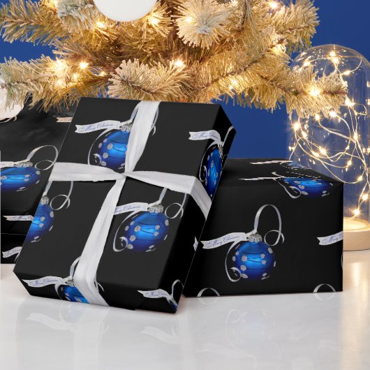Blauwe kerstversiering cadeaupapier (Feestdagen)