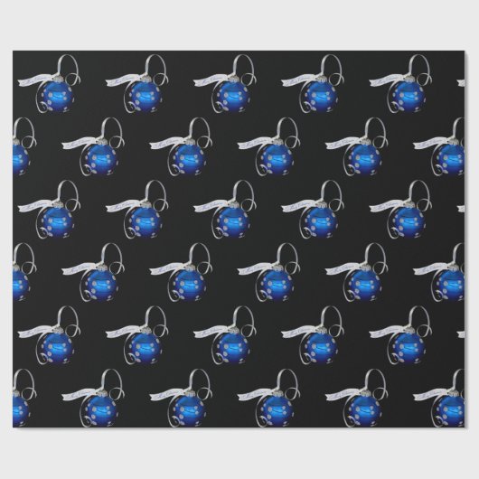 Blauwe kerstversiering cadeaupapier (Vlak)