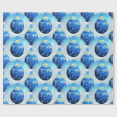 Blauwe kerstversiering cadeaupapier (Vlak)