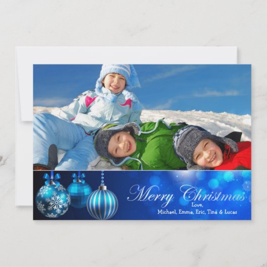 Blauwe Kerstversiering Feestdagenkaart (Voorkant)