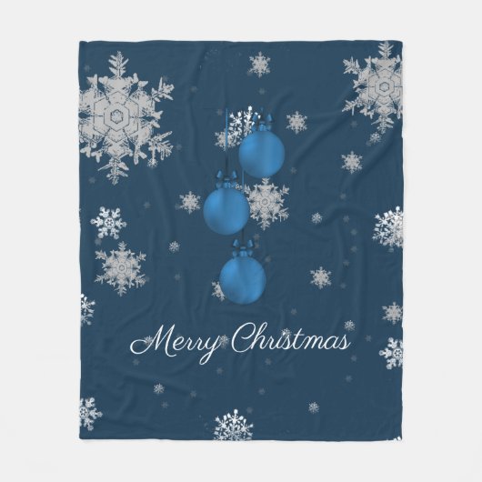 Blauwe kerstversiering fleece deken (Voorkant)