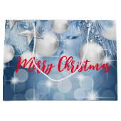 Blauwe kerstversiering groot cadeauzakje (Voorkant)