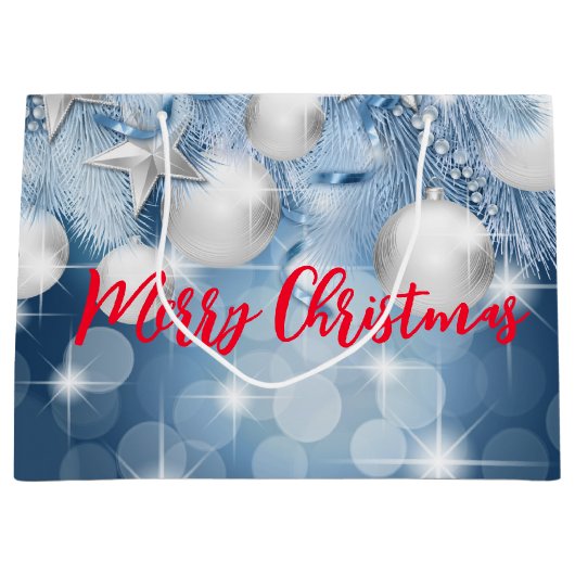 Blauwe kerstversiering groot cadeauzakje (Voorkant)