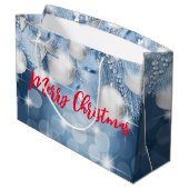 Blauwe kerstversiering groot cadeauzakje (Achterkant Gekanteld)