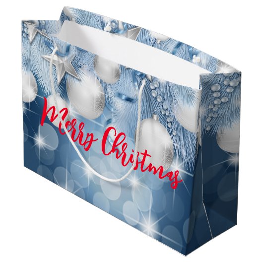 Blauwe kerstversiering groot cadeauzakje (Achterkant Gekanteld)