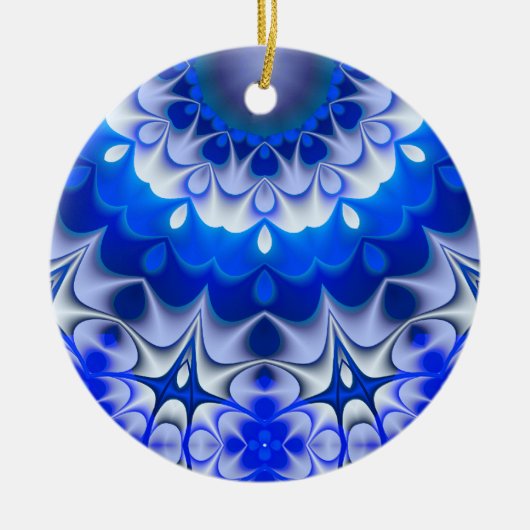 Blauwe kerstversiering keramisch ornament (Voorkant)