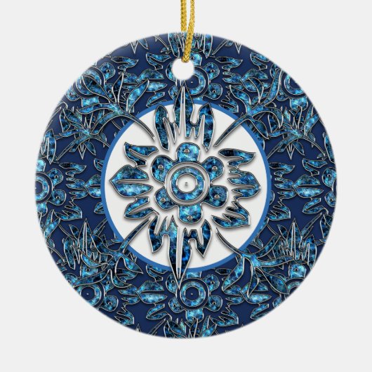 blauwe kerstversiering keramisch ornament (Voorkant)