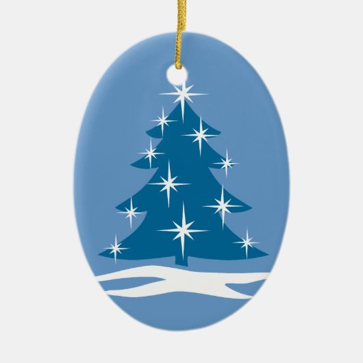 Blauwe kerstversiering kerstboomversiering keramisch ornament (Voorkant)