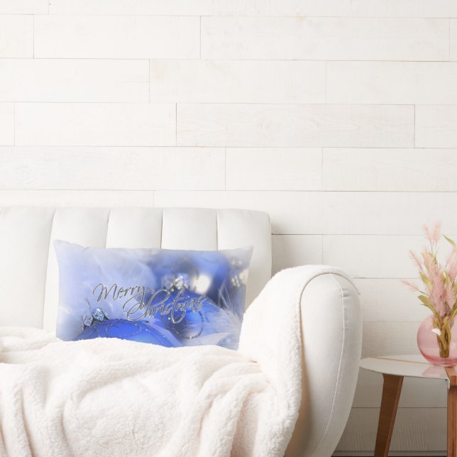 Blauwe kerstversiering Merry Kerstmis Kussen (Bank)