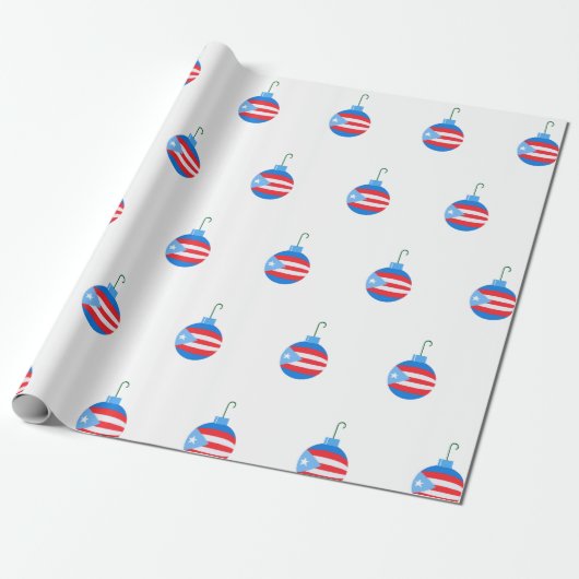 Blauwe kerstversiering met de vlag van Puerto Rico Cadeaupapier (Uitgerold)