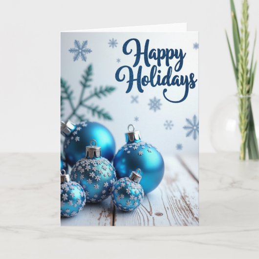 Blauwe Kerstversiering Prettig Kerstfeest Kaart (Voorkant)