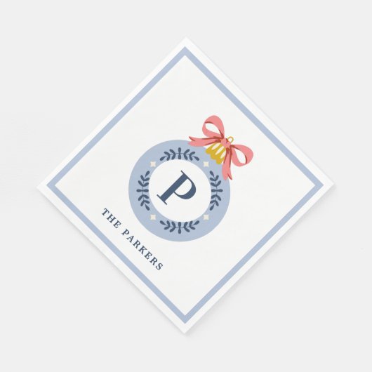 Blauwe  kerstversiering servet (Hoek)