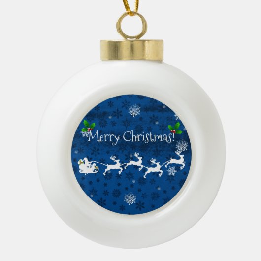Blauwe kerstversiering uit de Kerstmis Keramische Bal Ornament (Voorkant)
