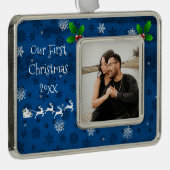 Blauwe kerstversiering uit de Kerstmis Verzilverd Omlijst Ornament (Rechts)