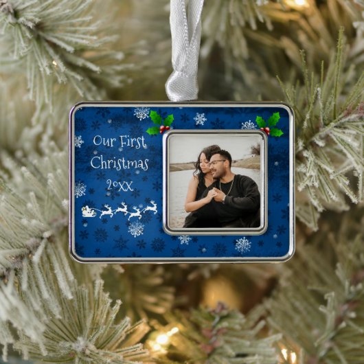 Blauwe kerstversiering uit de Kerstmis Verzilverd Omlijst Ornament (Boom)