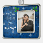 Blauwe kerstversiering uit de Kerstmis Verzilverd Omlijst Ornament (Links)