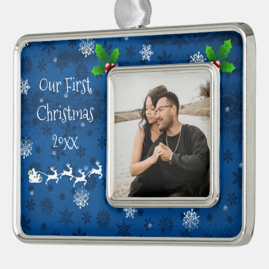 Blauwe kerstversiering uit de Kerstmis Verzilverd Omlijst Ornament (Links)